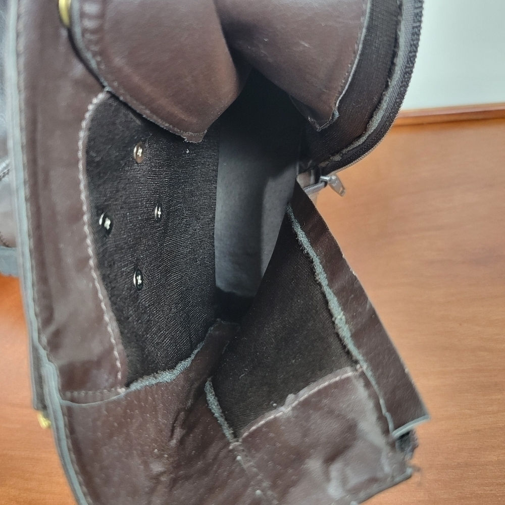 Michael Kors Dark Brown Leather with Gold Detail Lace/Zip Combat Boots Size 6 - Picture 10 of 12